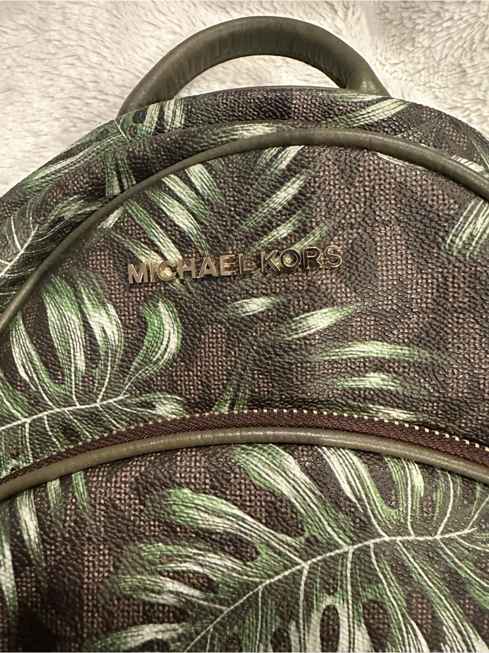 Michael Kors Brown Backpack with Green Tropical Leaf Print - Picture 2 of 5